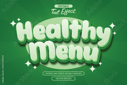 Healthy menu editable text effect with 3d green text style