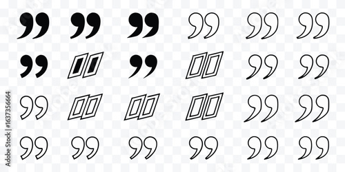 Collection of Different Quote Marks for Writing and Typography Projects Including Black and White Variants and Geometric Styles for Graphic Design