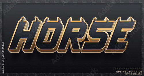 Horse text, 3D bold and realistic editable text effect template