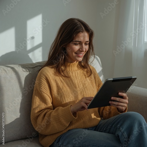 woman using tablet computer