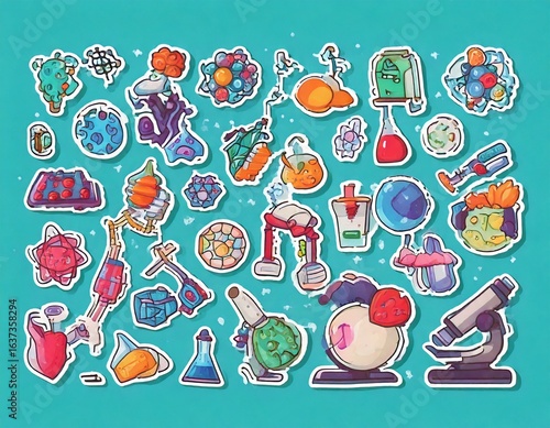 Wallpaper Mural Science studies cartoon vector stickers set. Laboratory equipment, research objects  Torontodigital.ca