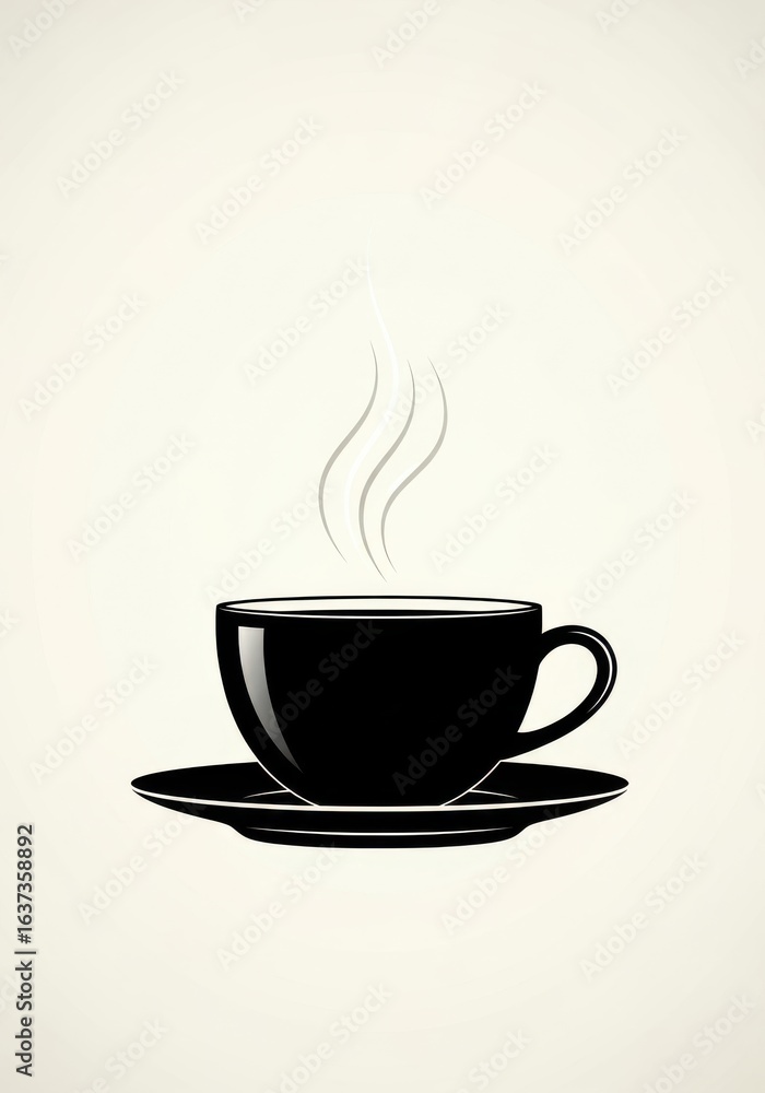 Fototapeta premium Monochrome Elegance: Stylized Coffee Cup with Steaming Hot Beverage