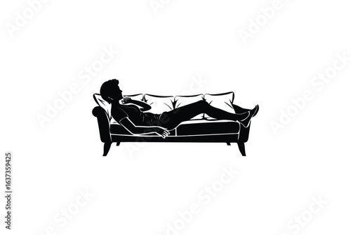 title Man Lying on Couch Silhouette keywords silhouette man couch relaxing comfortable leisure silhouette style simple black and white minimalist contemporary modern fashionable