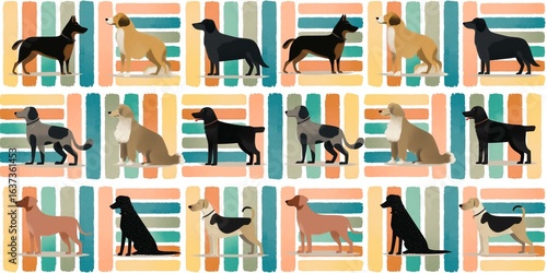 Photography seamless pattern of different type dogs colorful
