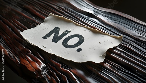 Contrarian Bold 'No' Statement on Textured Wood, Defiance and Rejection