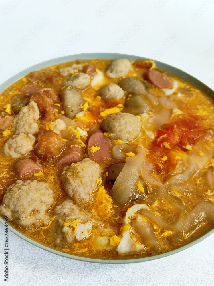 Traditional Indonesian Seblak, Spicy Cracker and Noodle Dish Traditional Indonesian Seblak, Spicy Cracker and Noodle Dish