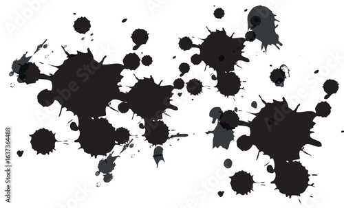Dynamic black ink splatters create abstract artistic textures for modern design projects