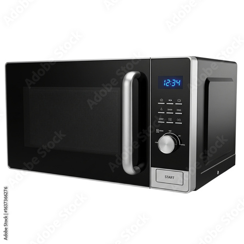 Modern black microwave oven isolated on transparent background