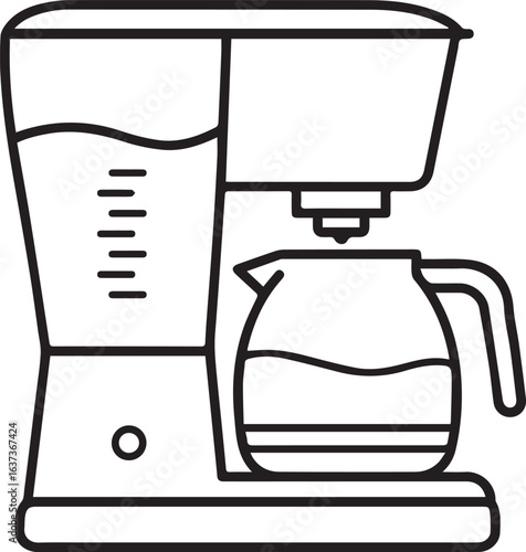 Freshly brewed coffee maker ready to serve a delicious cup, a simple line art illustration perfect for cafe menus and morning routines