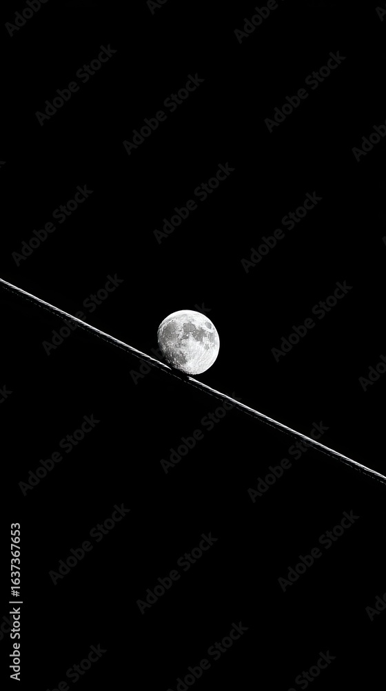 Moon on a dark night, wire across Moon on a dark night, wire across
