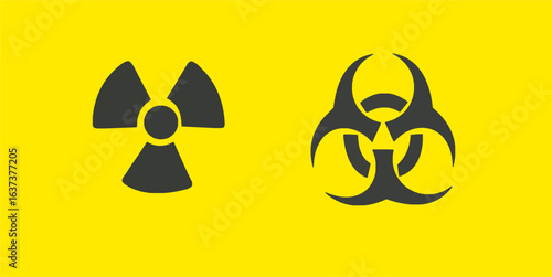 Editable radiation hazard vector symbols with yellow background .eps