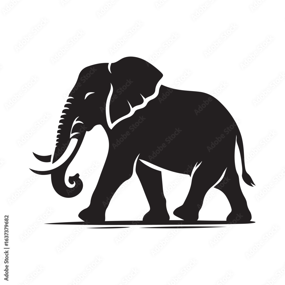 Fototapeta premium Solid Black Asian Elephant Silhouette Vector SVG Isolated on White for Cricut Cutting Printable Wall Art and Wildlife Craft Projects