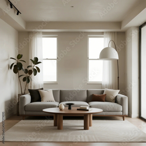 Elegant and Minimalist Living Room with Neutral Tones and Modern Furniture
