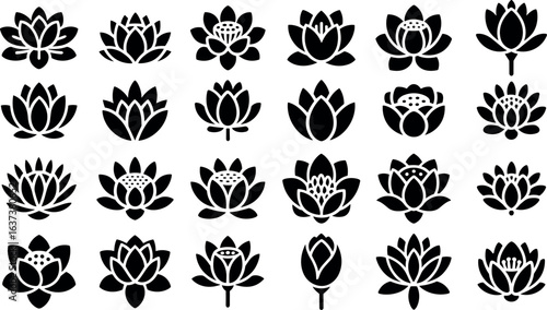 Lotus flower line icon set, lotus, lotus flower, wellness, drawing, graphic, luxury, flower and more,vector illustration