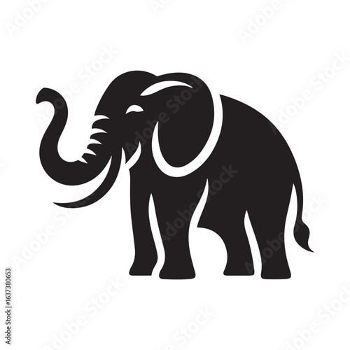 Solid Black Asian Elephant Silhouette Vector SVG Isolated on White for Cricut Cutting Printable Wall Art and Wildlife Craft Projects