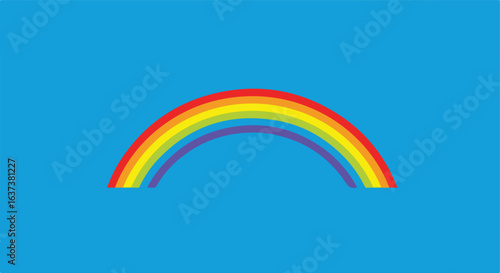 Graphic of rainbow with 6 colors against a solid, vivid blue background