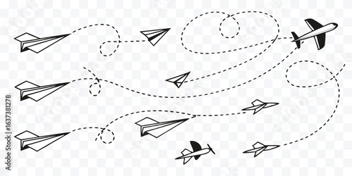 Paper Airplane Flight Paths Creative Background Concept with Dotted Line Trails Symbolizing Journey and Imagination Ideal for Business and Travel Designs