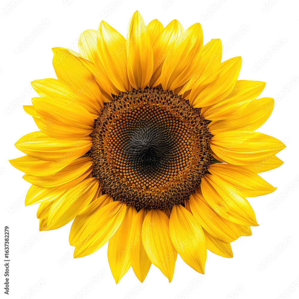 Fototapeta premium Close-up of a sunflower, vibrant yellow petals, dark brown center