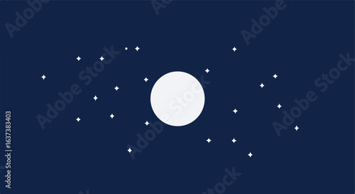 Nightly illustration Moon and stars on a dark blue background, minimalist design