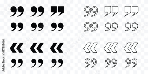 Quotation Mark Symbol Set in Multiple Styles for Graphic Design and Typography Projects Presentation Template