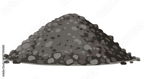 Gray hill made of many rocks and stones of various sizes and shades, isolated