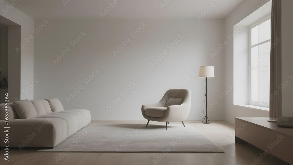 Fototapeta premium Minimalist Living Room with Modern Furniture and Large Window