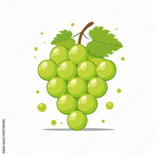 A vibrant vector illustration of a fresh bunch of green grapes, depicted in a juicy cartoon style and isolated on a white background