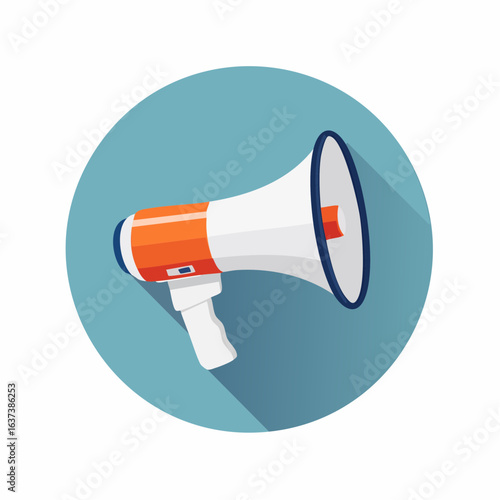 Vector illustration of a megaphone or bullhorn icon, a symbol for announcement, marketing, and public communication
