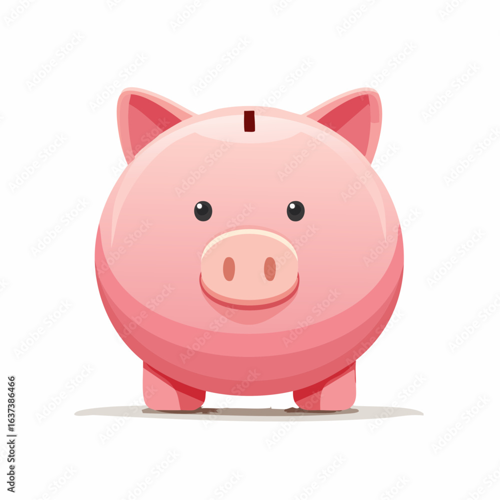 Fototapeta premium A charming cartoon pink piggy bank illustration, isolated on a white background, symbolizing financial savings, banking, and investment success