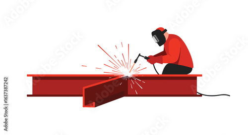 Sparks fly as the welder joins the steel with protective gear and safety precautions