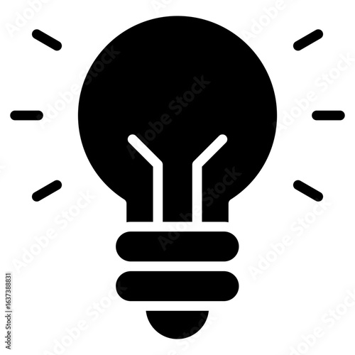 Innovation Glyph Black Silhouette Icon Design Vector - Minimal light bulb shape radiating lines, indicating innovation, creative ideas, or new business solutions