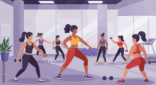 Women Exercising with Dumbbells in a Gym Setting