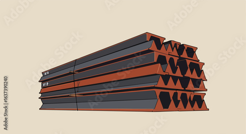Stacked heavy material in gray and copper hues ready for construction use