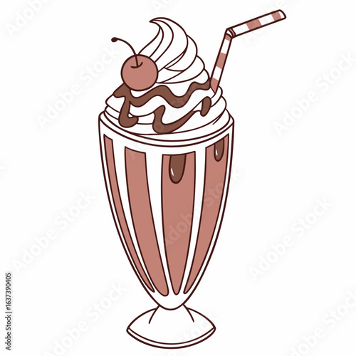 Sweet Treat: A tantalizing, illustration of a chocolate milkshake, a cherry atop a swirl of whipped cream, inviting pure indulgence.