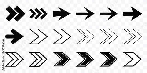 Variety of Arrow Styles and Directions in a Minimalist Graphic Design Displaying Navigation Options and Visual Cues for Design Projects
