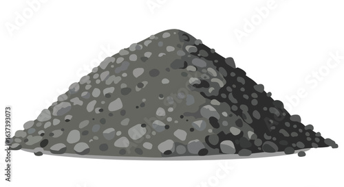 A heap of gravel, dark in color, lies ready for a construction or landscaping project