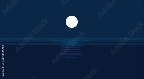 Moonlit Sea A serene, minimalist landscape with a radiant moon over calm waters