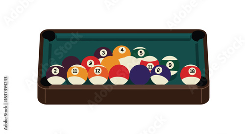 Colorful balls sit on a pool table with a green felt surface, ready for a game