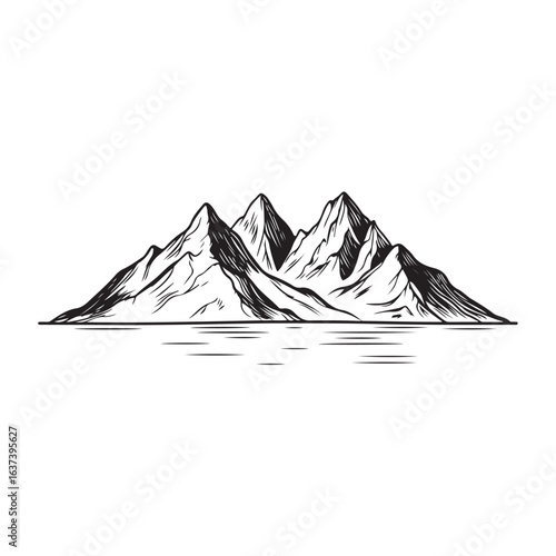 Mountain range silhouette, Mountain range vector illustration, Mountain range line art, Mountain range coloring page, Mountain range vector silhouette on white background
