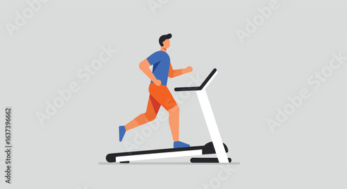 Treadmill jogger. Man running for his fitness on a treadmill on a light background