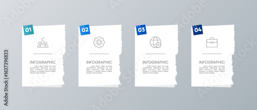 Vector illustration paper cut note infographic template with 4 options or step icons.