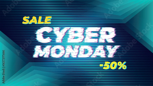 Cyber monday promotional banner with glitch effect
