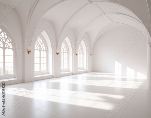 Bright White Gothic-style Hall Interior – 白を基調としたゴシック様式の明るいホール内観