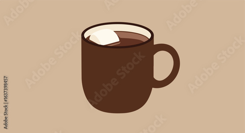 Warm brown beverage with marshmallow in mug
