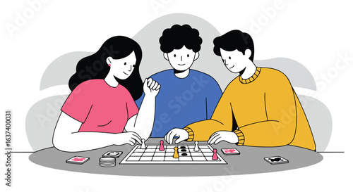Friends enjoy playing board games and spending quality time together around table