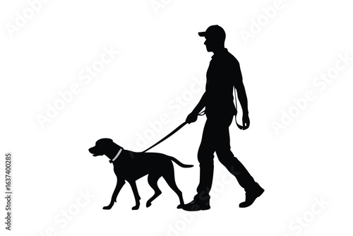 stunning premium contemporary innovative creative digital colorful vibrant crisp clean stylish elegant modern detailed professional high quality A man walking a dog in a silhouette style