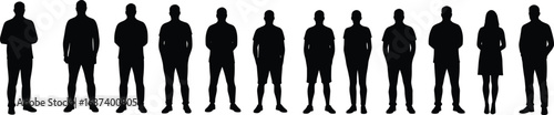 Wallpaper Mural Silhouette of diverse people standing in a row, men and women, casual fashion, teamwork, vector crowd illustration, human figures design Torontodigital.ca