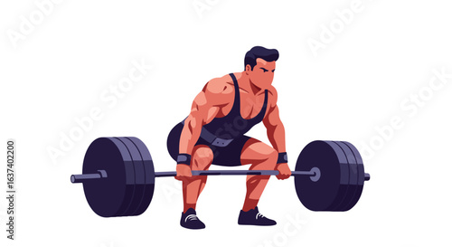 Illustration of a lifter in black lifting a weighted barbell on a white backdrop