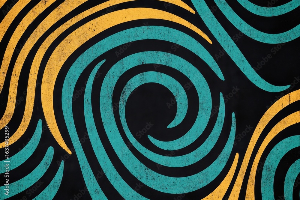 Naklejka premium Abstract design with swirling lines in teal and ochre.