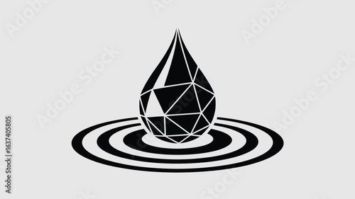 Striking geometric water drop design symbolizing purity and innovation, creating ripples of impact in a clean, modern aesthetic perfect for branding